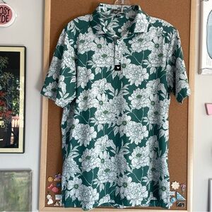 Bard Birdie Lush Performance Golf Green Floral Polo Size Small